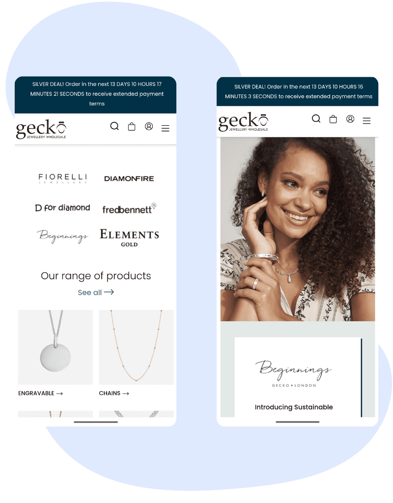 Gecko Jewellery website on mobile