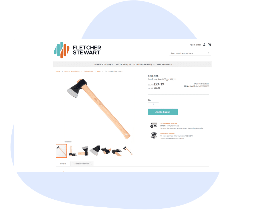 fletcher stewart product page on desktop