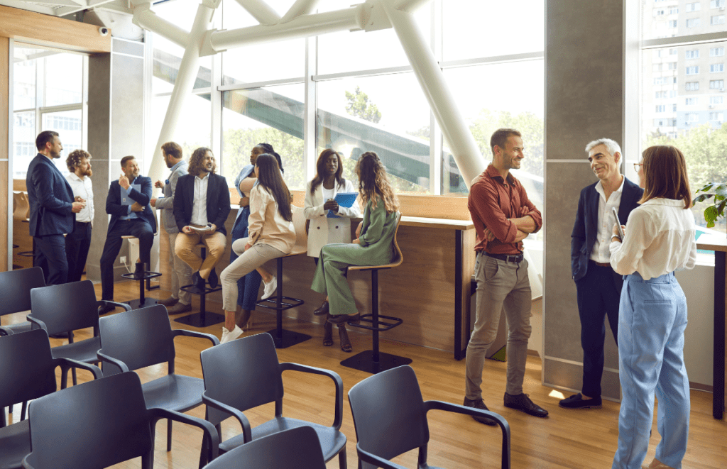 group of men and women at business event